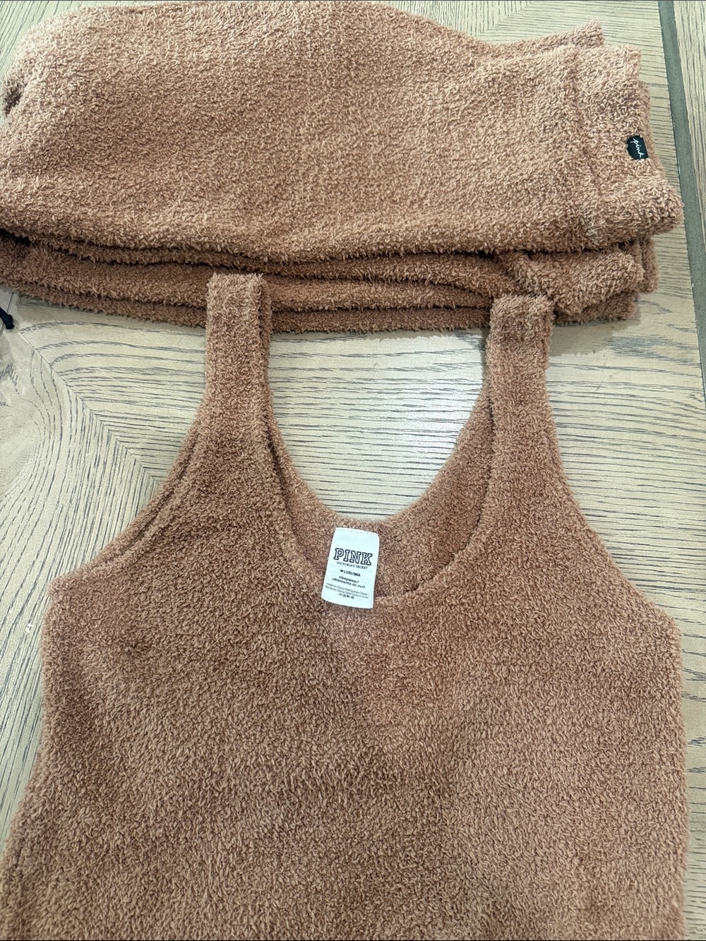PINK Victoria's Secret Cozy Fuzzy Tank & Shorts Set - Brown